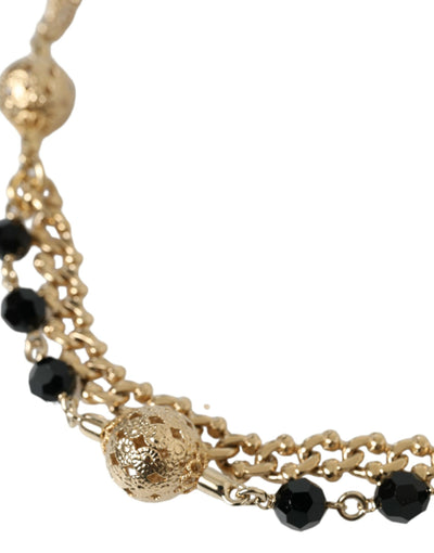 Dolce & Gabbana Schwarzer Wildleder-Goldkette-Kristall-Taillengürtel