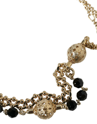 Dolce & Gabbana Schwarzer Wildleder-Goldkette-Kristall-Taillengürtel