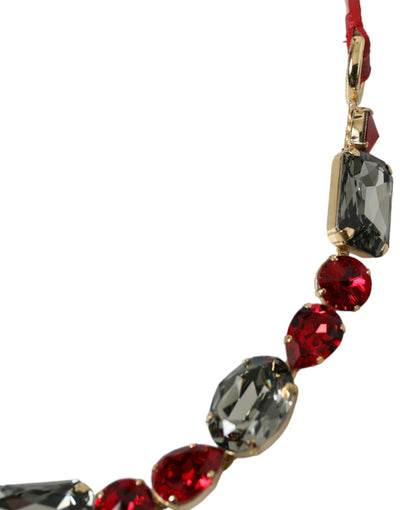 Dolce & Gabbana Roter Leder-Kristall-Ketten-Taillengürtel