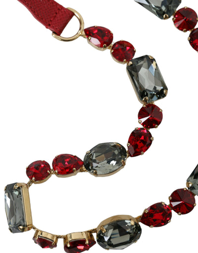 Dolce & Gabbana Roter Leder-Kristall-Ketten-Taillengürtel