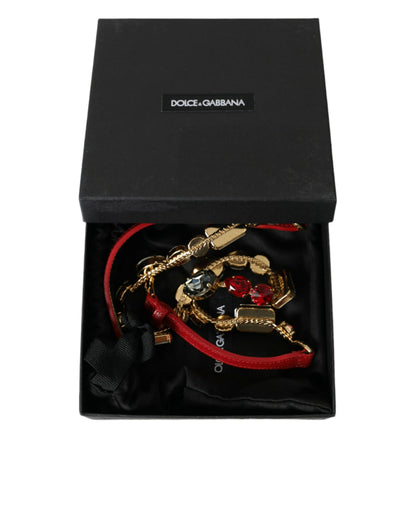 Dolce & Gabbana Roter Leder-Kristall-Ketten-Taillengürtel
