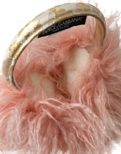 Dolce & Gabbana Rosa Shearling Fell Winterwärmer Stirnband Ohrenschützer