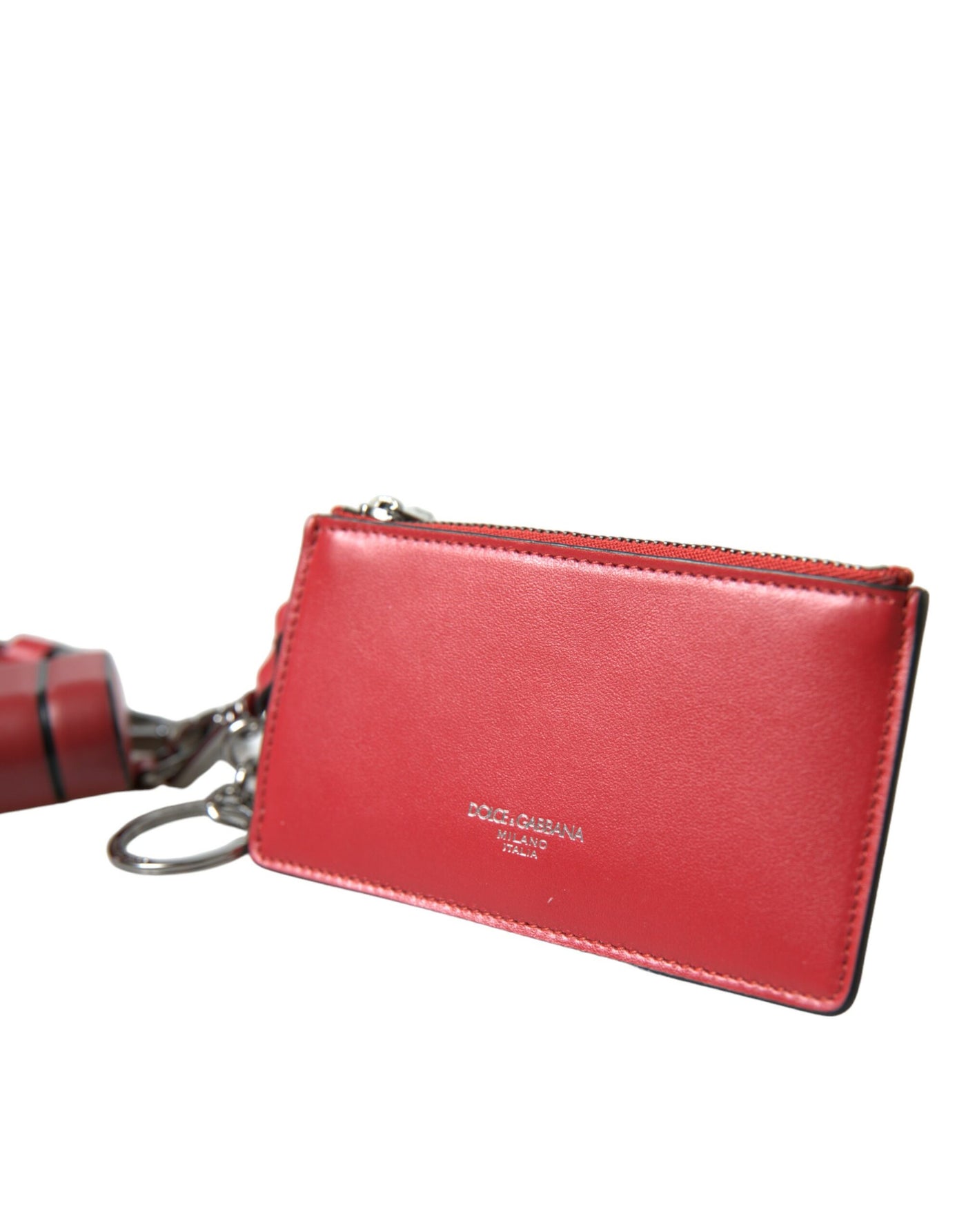 Dolce & Gabbana Rotes Leder Silber Metall Logo Riemen Tasche Airpods Fall