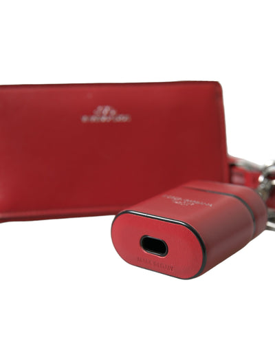 Dolce & Gabbana Rotes Leder Silber Metall Logo Riemen Tasche Airpods Fall