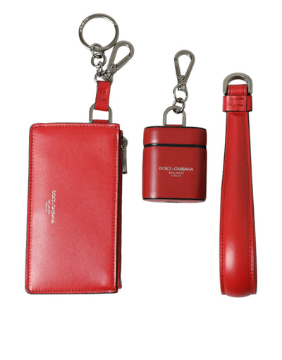 Dolce & Gabbana Rotes Leder Silber Metall Logo Riemen Tasche Airpods Fall