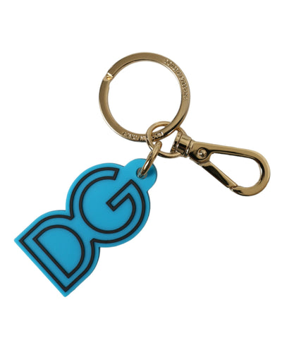 Dolce & Gabbana Blauer Kautschuk Goldton Metall DG Logo Schlüsselring Schlüsselanhänger