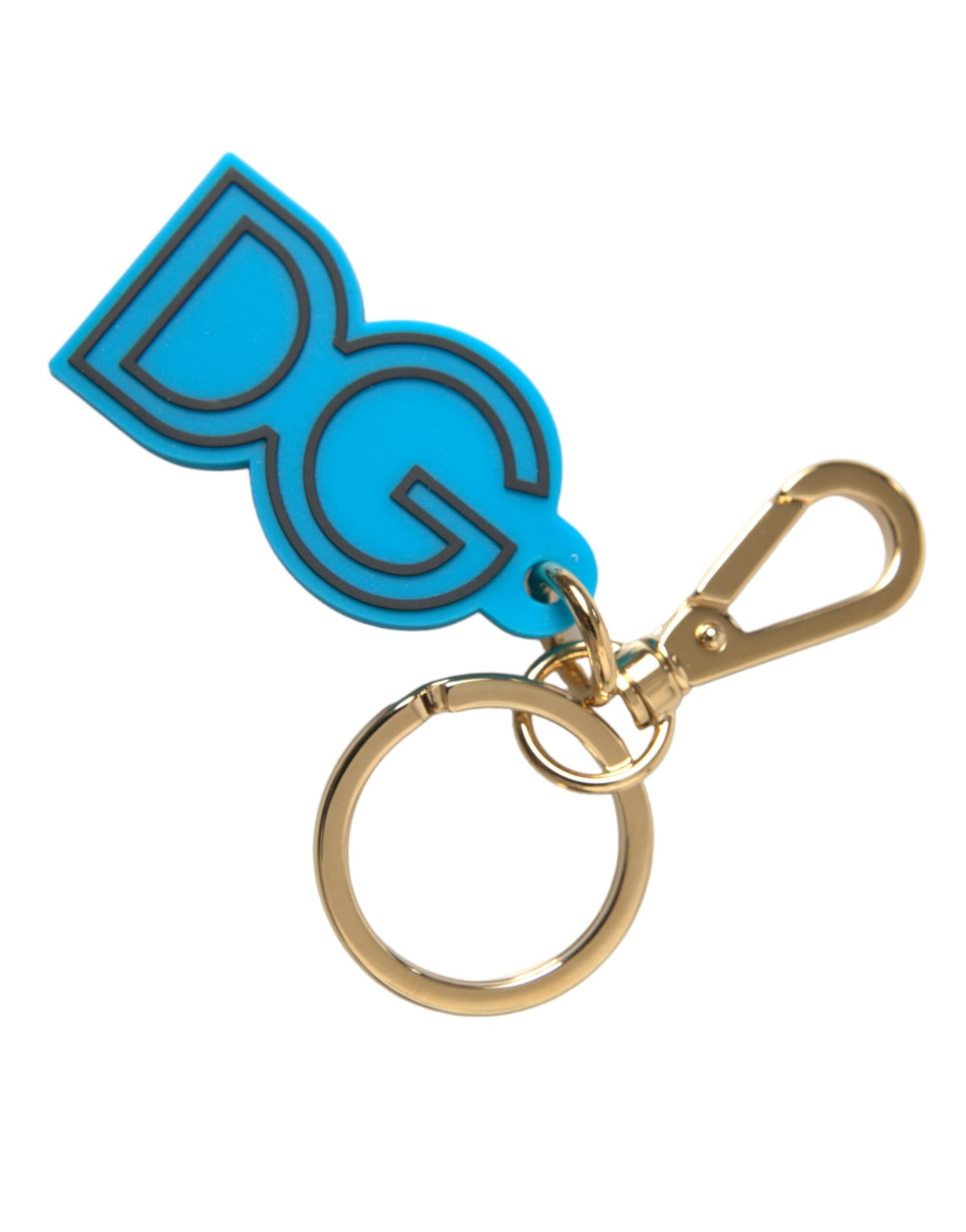 Dolce & Gabbana Blauer Kautschuk Goldton Metall DG Logo Schlüsselring Schlüsselanhänger