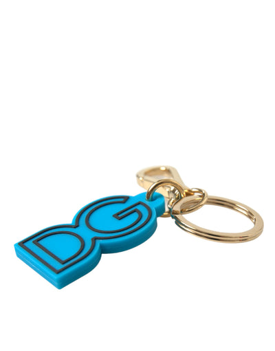 Dolce & Gabbana Blauer Kautschuk Goldton Metall DG Logo Schlüsselring Schlüsselanhänger