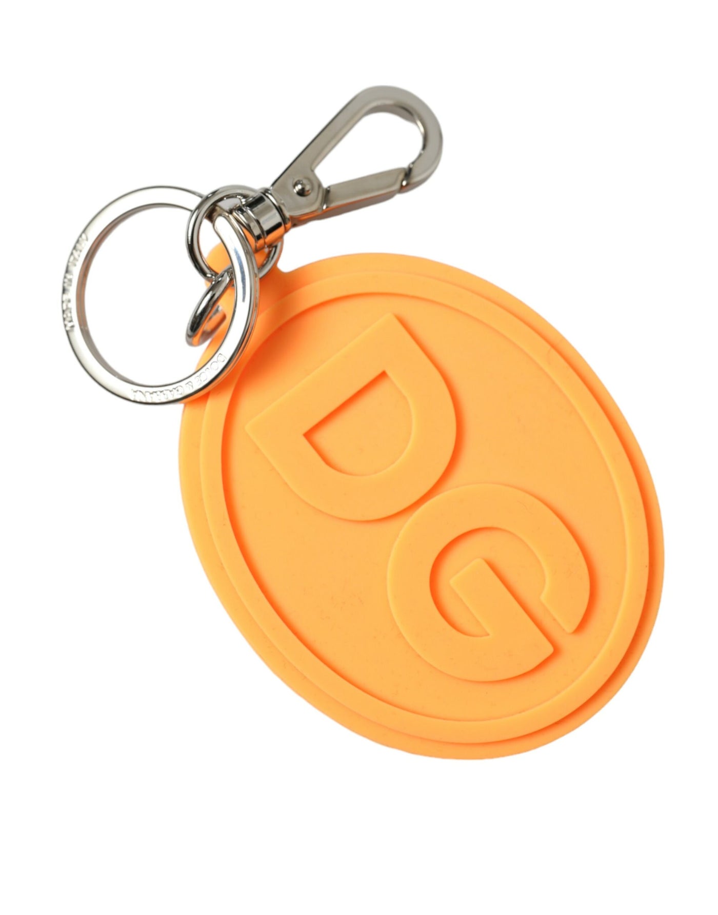 Dolce & Gabbana Orange Gummi DG Logo Silber Messing Metall Schlüsselanhänger Schlüsselanhänger