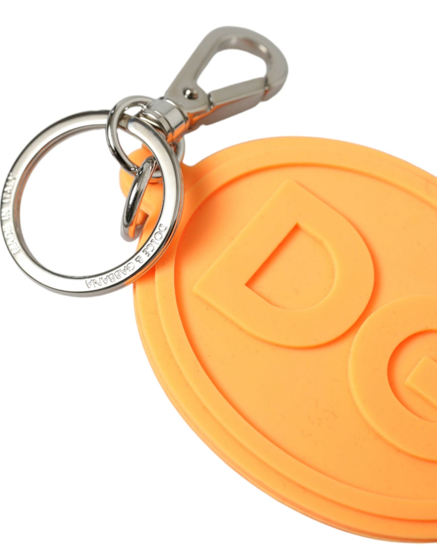 Dolce & Gabbana Orange Gummi DG Logo Silber Messing Metall Schlüsselanhänger Schlüsselanhänger