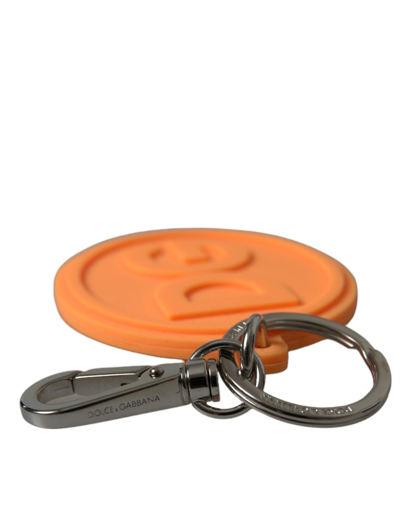 Dolce & Gabbana Orange Gummi DG Logo Silber Messing Metall Schlüsselanhänger Schlüsselanhänger