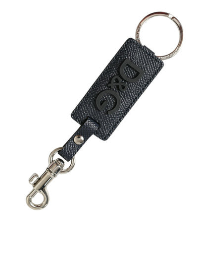 Dolce & Gabbana Schwarzes Kalbsleder DG Logo Silberner Messing Schlüsselanhänger Schlüsselanhänger