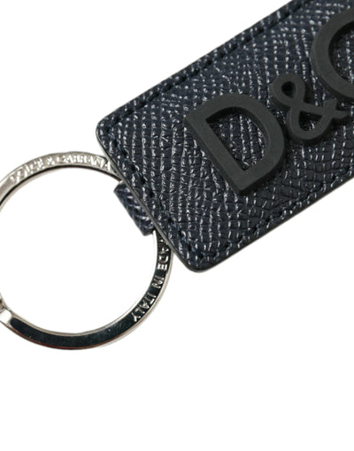 Dolce & Gabbana Schwarzes Kalbsleder DG Logo Silberner Messing Schlüsselanhänger Schlüsselanhänger