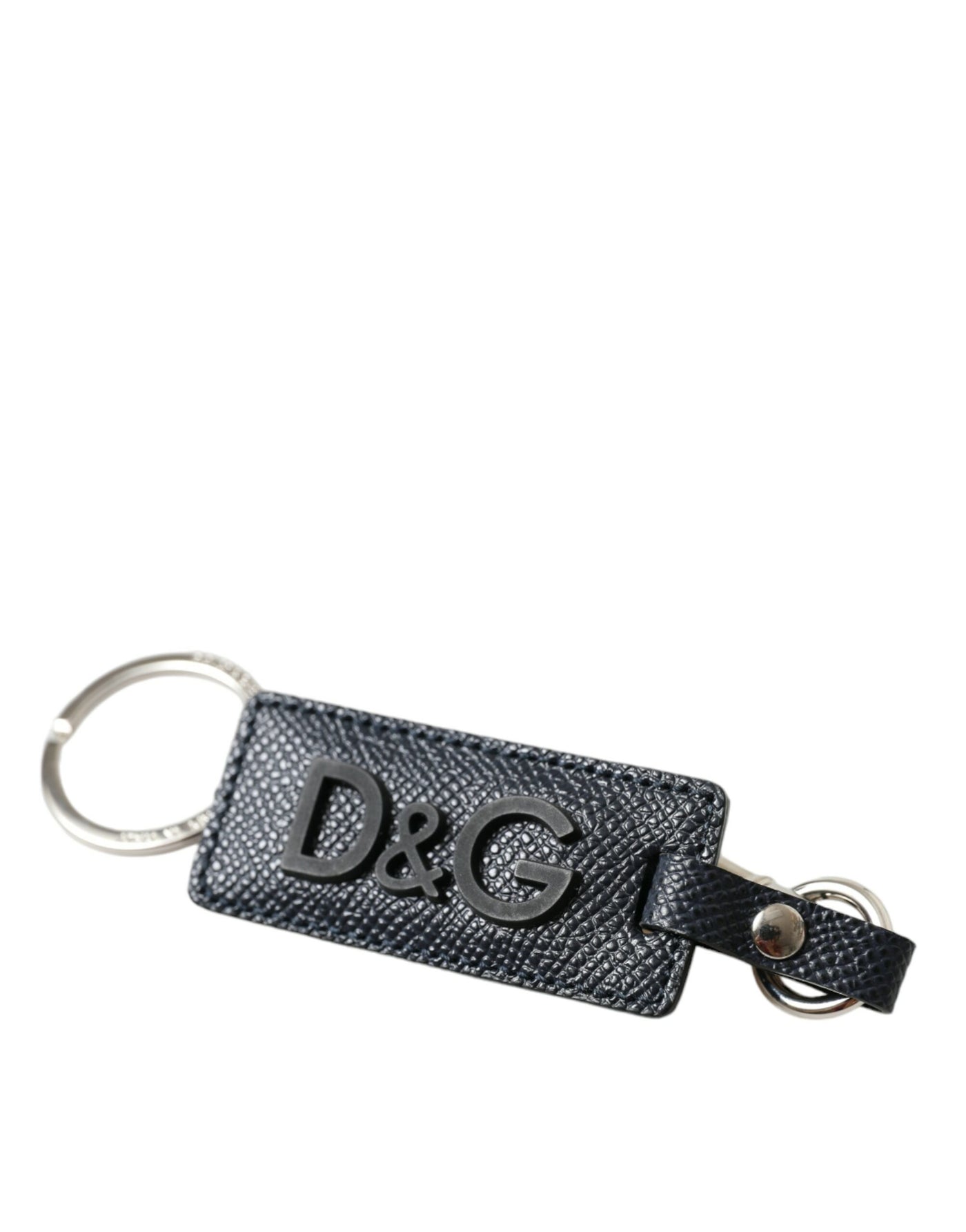Dolce & Gabbana Schwarzes Kalbsleder DG Logo Silberner Messing Schlüsselanhänger Schlüsselanhänger