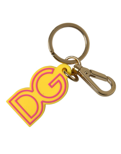 Dolce & Gabbana Gelbes Gummi Goldton Metall DG Logo Schlüsselanhänger Schlüsselanhänger