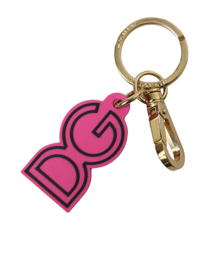 Dolce & Gabbana Rosa Gummi Goldton Metall DG Logo Schlüsselanhänger Schlüsselanhänger