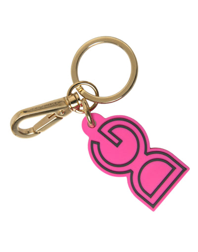 Dolce & Gabbana Rosa Gummi Goldton Metall DG Logo Schlüsselanhänger Schlüsselanhänger