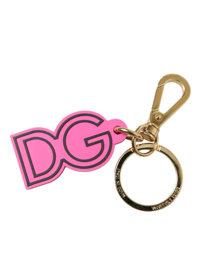 Dolce & Gabbana Rosa Gummi Goldton Metall DG Logo Schlüsselanhänger Schlüsselanhänger