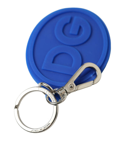 Dolce & Gabbana Blauer Gummi DG Logo Silber Messing Metall Schlüsselanhänger Schlüsselbund