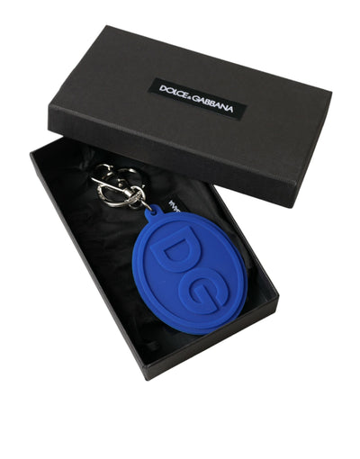 Dolce & Gabbana Blauer Gummi DG Logo Silber Messing Metall Schlüsselanhänger Schlüsselbund