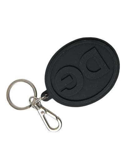 Dolce & Gabbana Schwarzer Gummi DG Logo Silber Messing Metall Schlüsselring Schlüsselanhänger