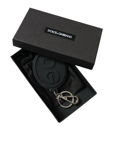 Dolce & Gabbana Schwarzer Gummi DG Logo Silber Messing Metall Schlüsselring Schlüsselanhänger