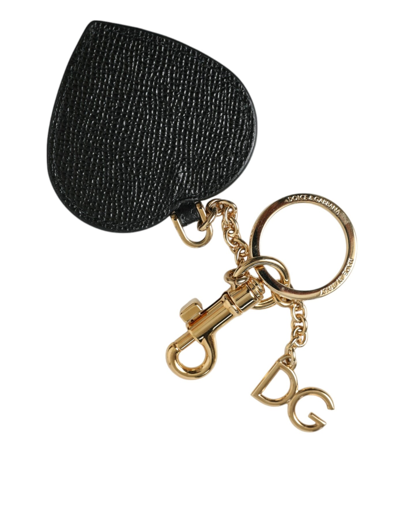 Dolce & Gabbana Rosa Schwarzes Herz Leder Goldton Messing Schlüsselanhänger Schlüsselanhänger