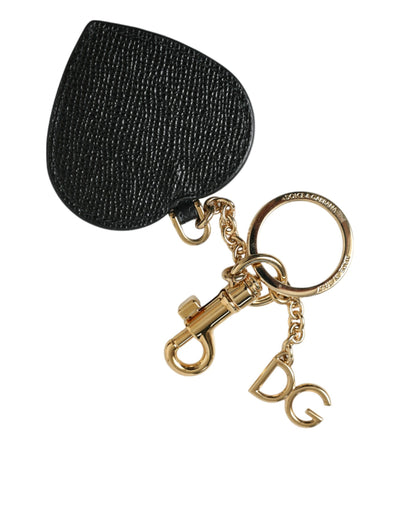 Dolce & Gabbana Rosa Schwarzes Herz Leder Goldton Messing Schlüsselanhänger Schlüsselanhänger