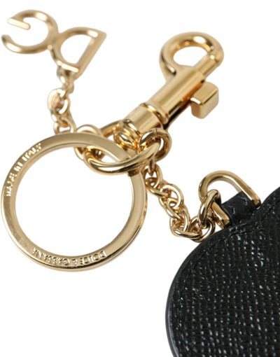 Dolce & Gabbana Rosa Schwarzes Herz Leder Goldton Messing Schlüsselanhänger Schlüsselanhänger