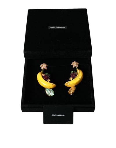 Dolce & Gabbana Gold Messing Kristall Banane Clip-on-Schmuck baumelnden Ohrringe