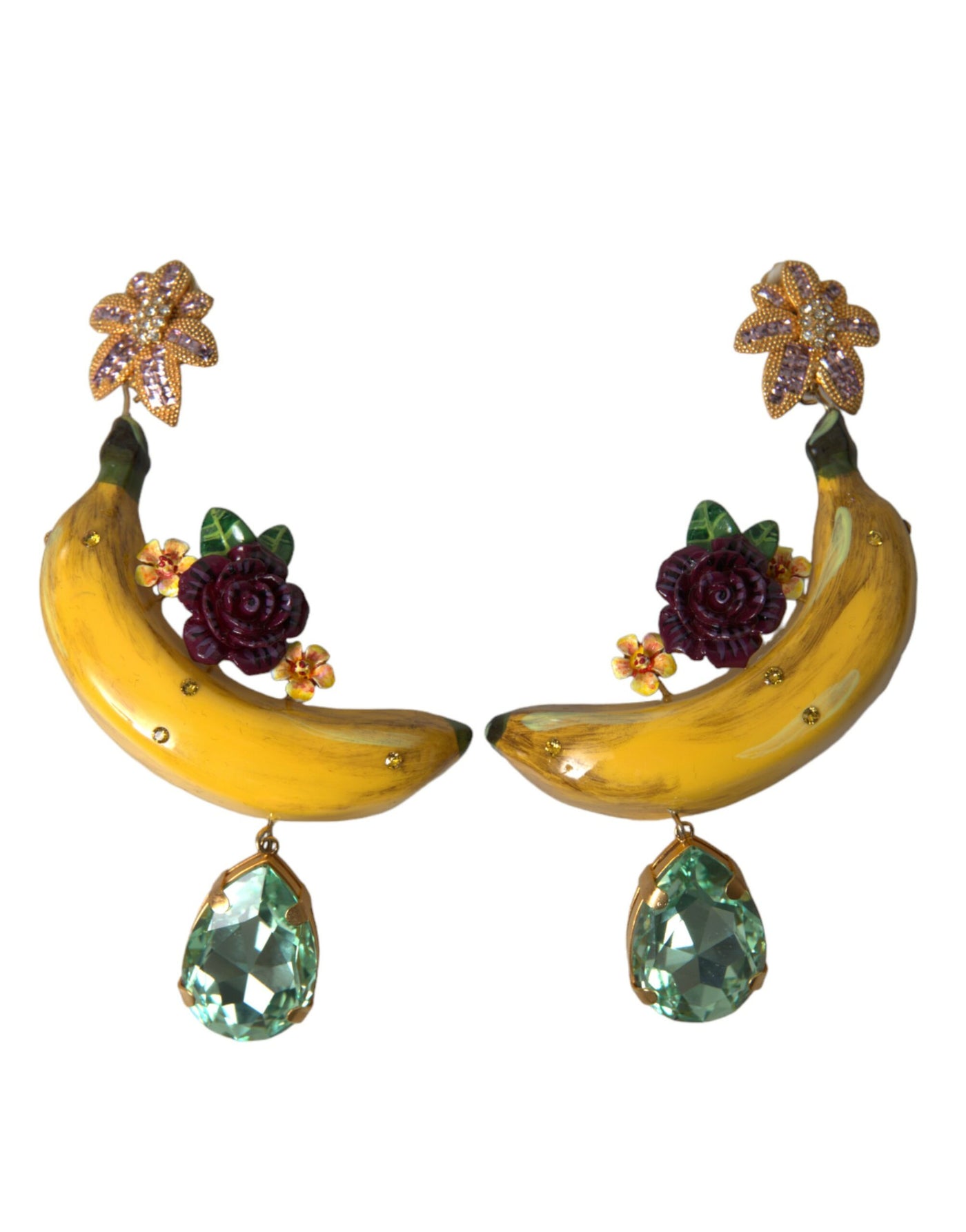 Dolce & Gabbana Gold Messing Kristall Banane Clip-on-Schmuck baumelnden Ohrringe