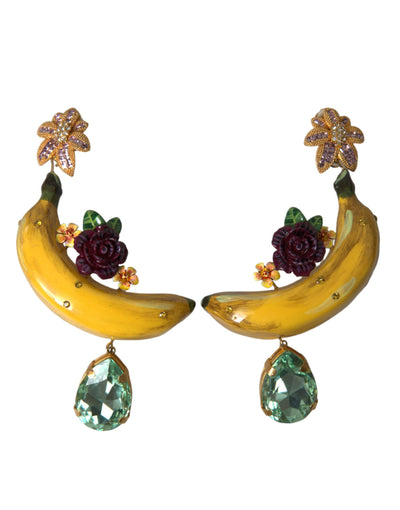 Dolce & Gabbana Gold Messing Kristall Banane Clip-on-Schmuck baumelnden Ohrringe