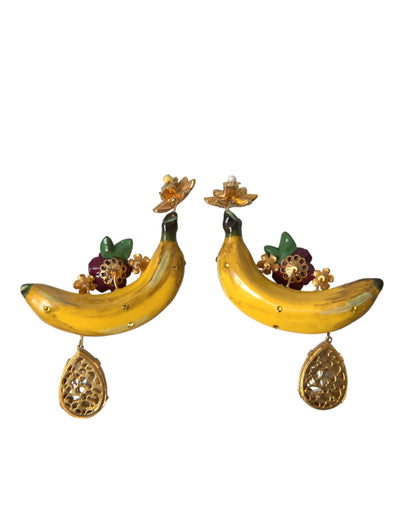 Dolce & Gabbana Gold Messing Kristall Banane Clip-on-Schmuck baumelnden Ohrringe