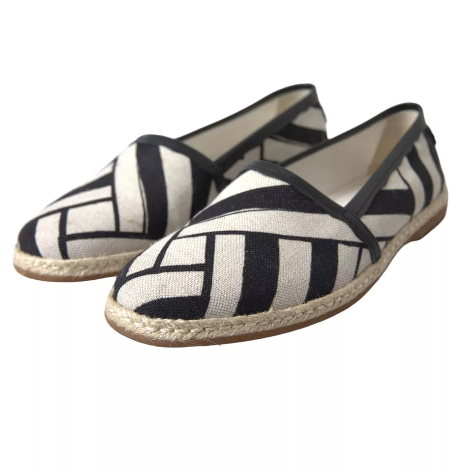Dolce & Gabbana Schwarz Weiß Streifen Slip On Espadrille Schuhe