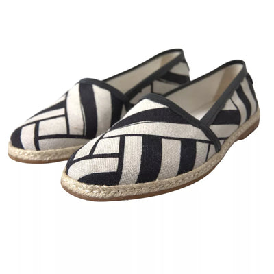Dolce & Gabbana Schwarz Weiß Streifen Slip On Espadrille Schuhe