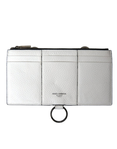 Dolce & Gabbana Weißes Kalbsleder Großes Crossbody-Kartenetui Brieftasche