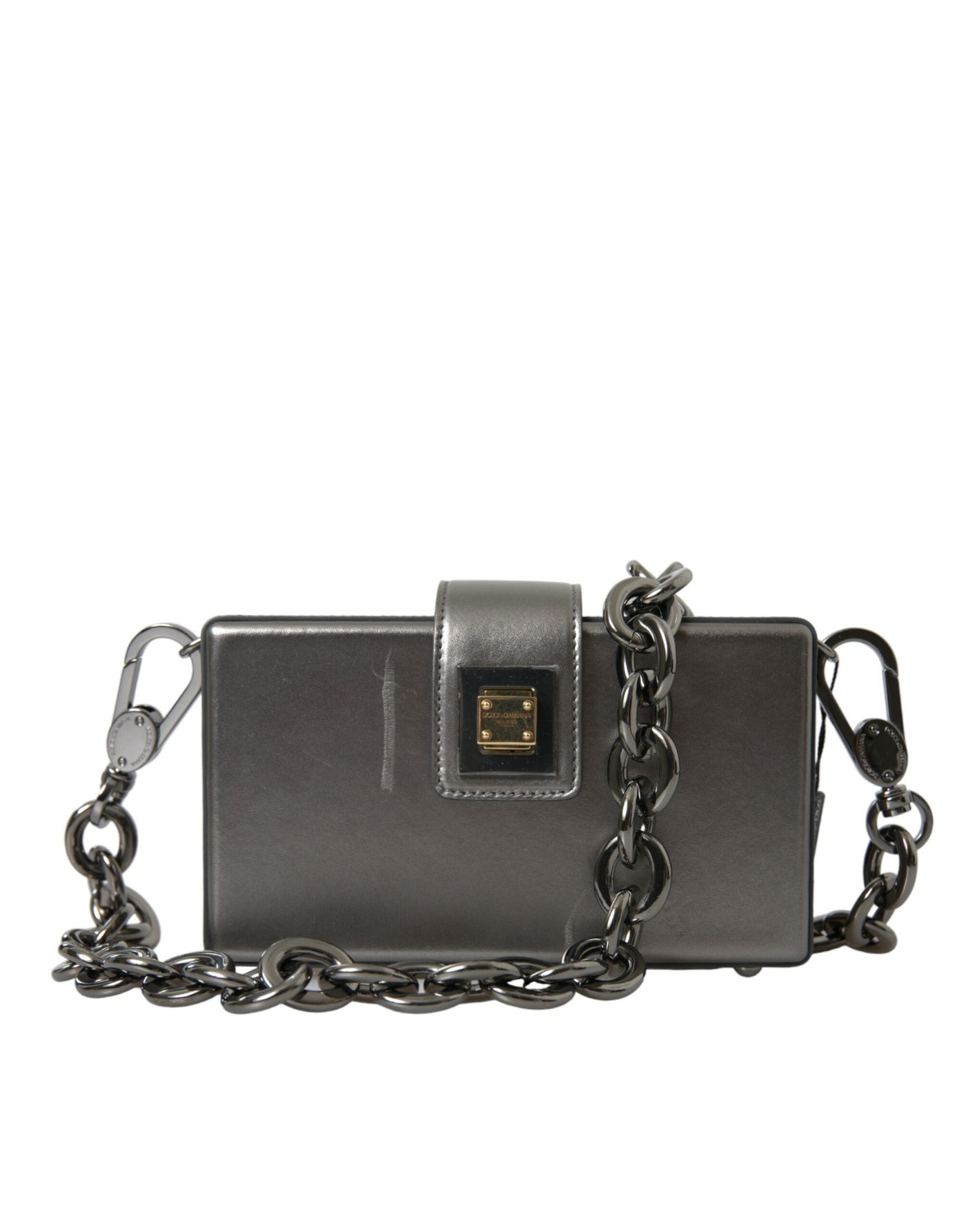 Dolce & Gabbana Metallisch graues Kalbsleder DG BOX Umhängetasche