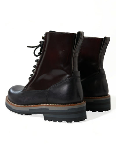 Dolce & Gabbana Schwarzes Leder Militär Kampfstiefel Schuhe