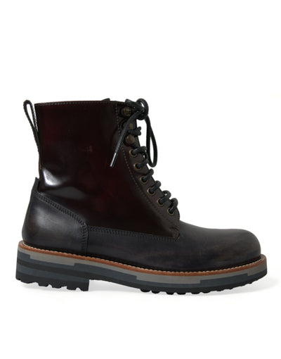 Dolce & Gabbana Schwarzes Leder Militär Kampfstiefel Schuhe