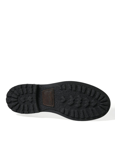 Dolce & Gabbana Schwarzes Leder Militär Kampfstiefel Schuhe