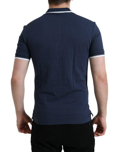 Dolce & Gabbana Blaues Crown Patch Baumwoll-Polo-T-Shirt mit Kragen für Männer