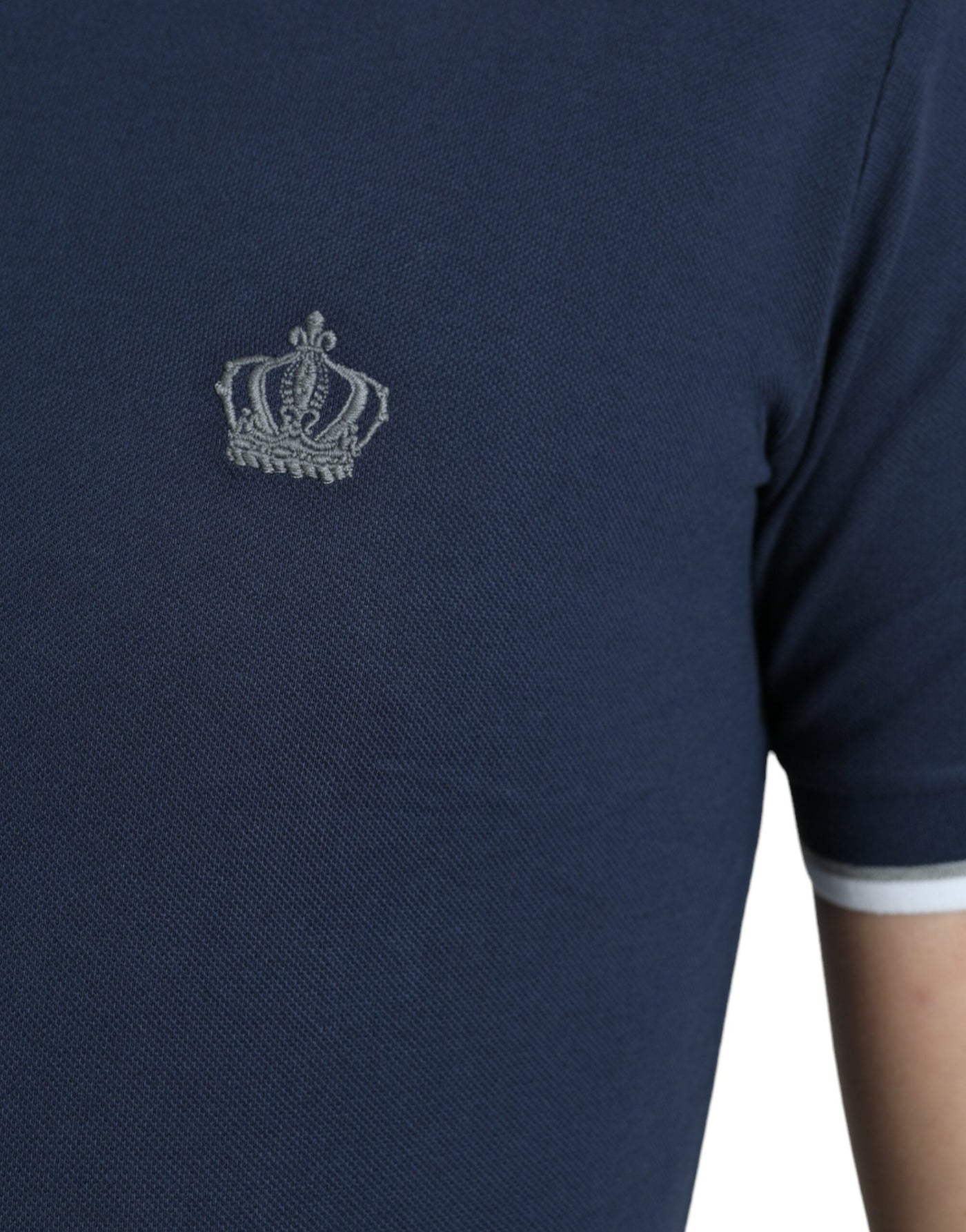 Dolce & Gabbana Blaues Crown Patch Baumwoll-Polo-T-Shirt mit Kragen für Männer
