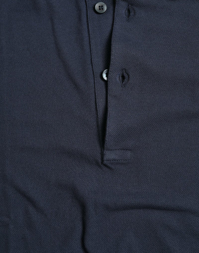 Dolce & Gabbana Blaues Crown Patch Baumwoll-Polo-T-Shirt mit Kragen für Männer