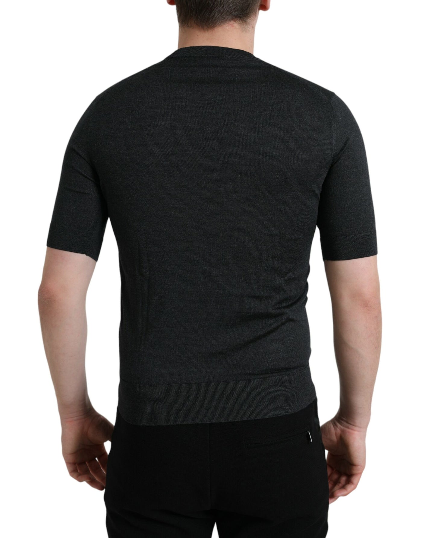 Dolce & Gabbana Dunkelgraues T-Shirt mit Rundhalsausschnitt und kurzen Ärmeln