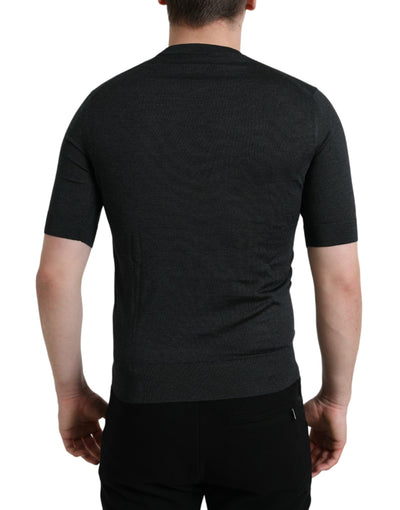 Dolce & Gabbana Dunkelgraues T-Shirt mit Rundhalsausschnitt und kurzen Ärmeln