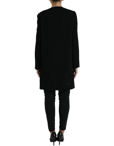 Dolce & Gabbana Schwarze Jacke aus Wolle mit Blumenmuster und Knöpfen