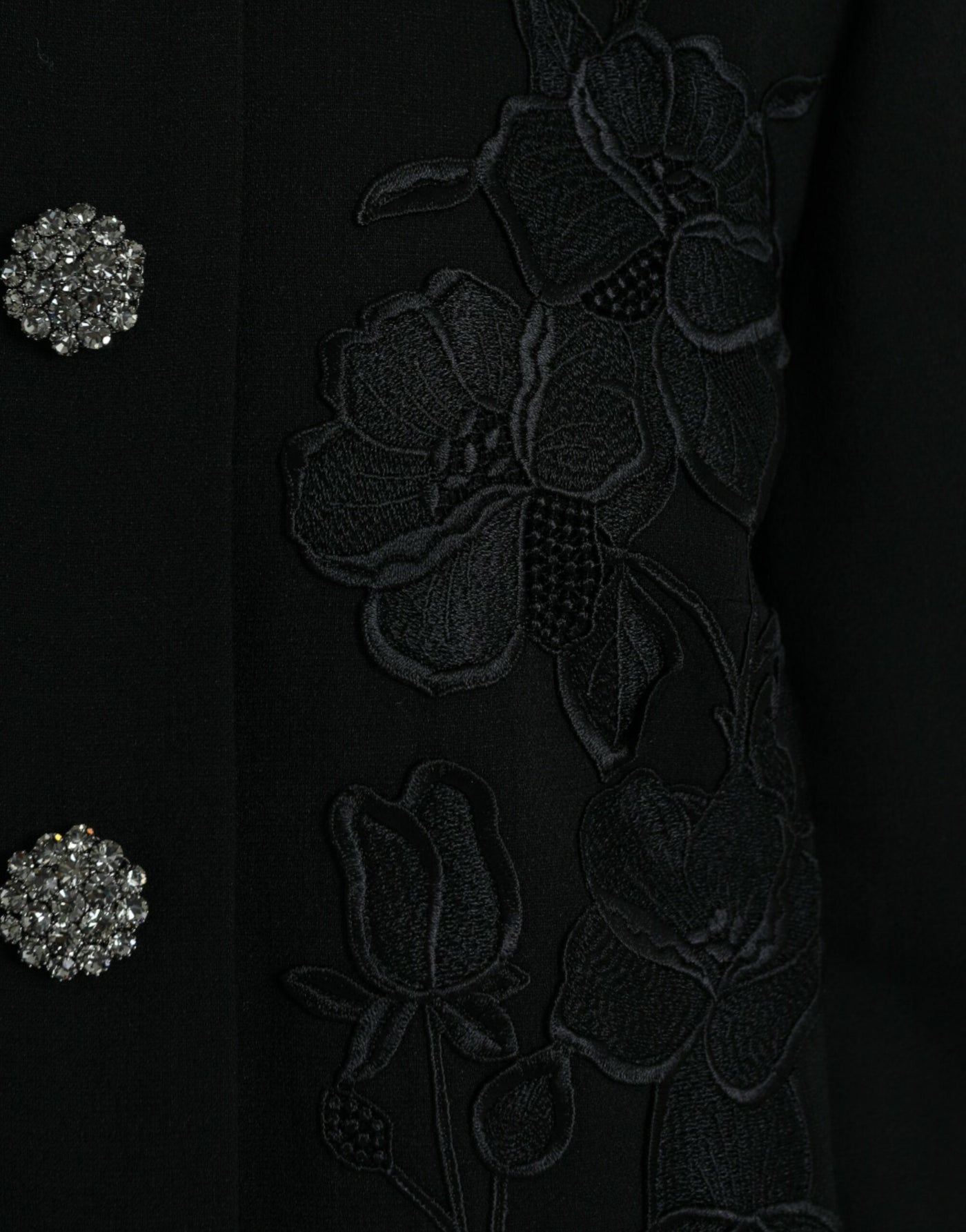 Dolce & Gabbana Schwarze Jacke aus Wolle mit Blumenmuster und Knöpfen