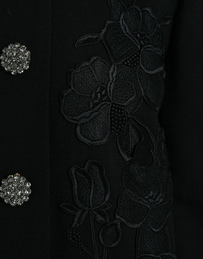 Dolce & Gabbana Schwarze Jacke aus Wolle mit Blumenmuster und Knöpfen