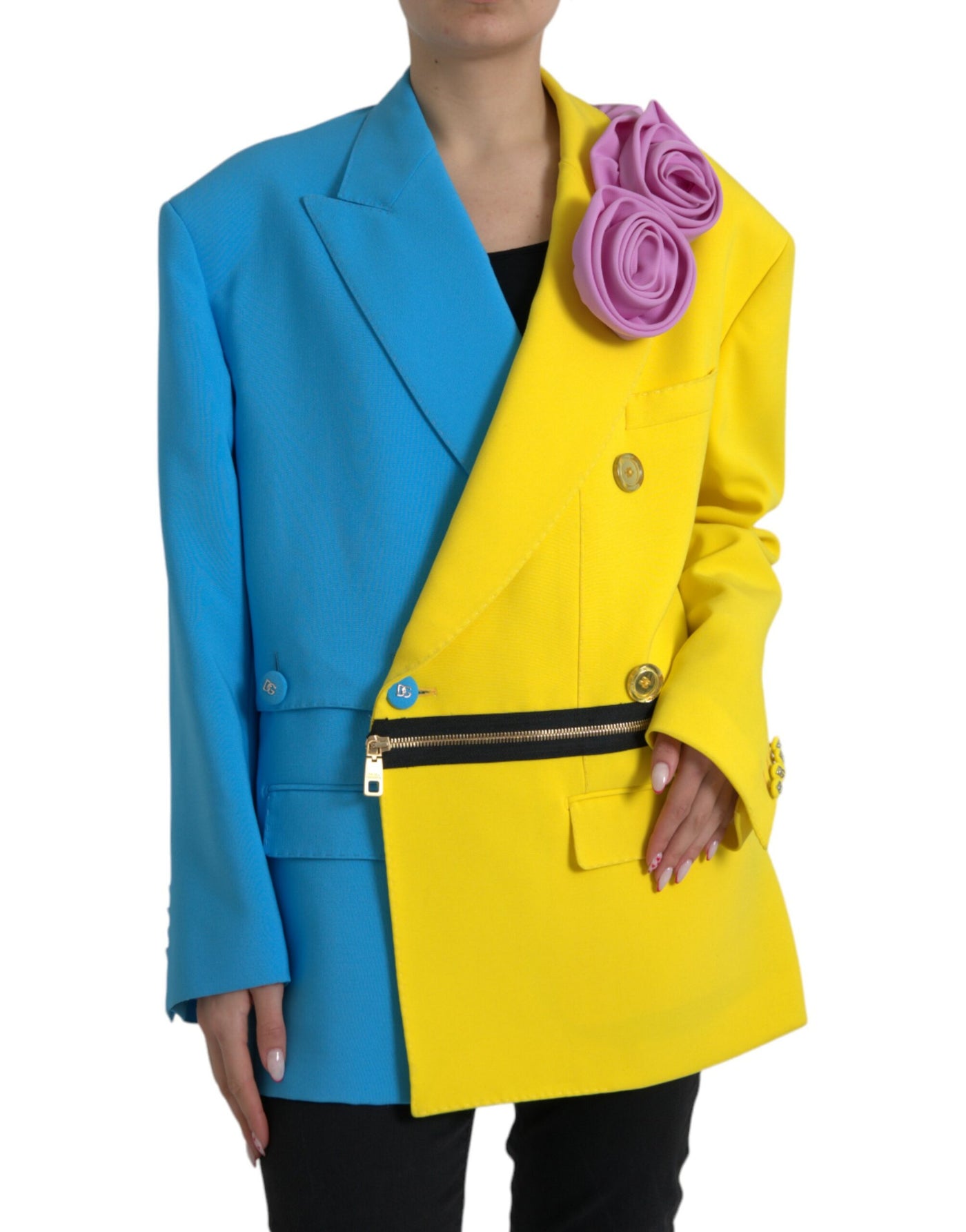 Dolce & Gabbana Multicolor Patchwork Blumenapplikationen Mantel Jacke