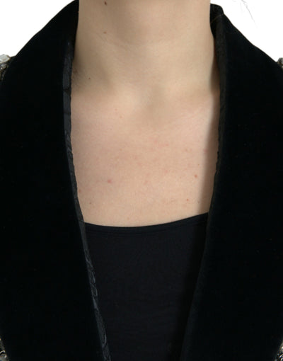 Dolce & Gabbana Schwarzer kristallbesetzter Mantel Jacke